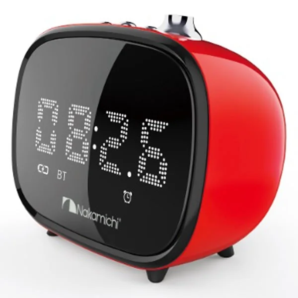 Nakamichi CRK3 Wireless Bluetooth Alarm Clock FM Radio & Portable Speaker with Mic - Red