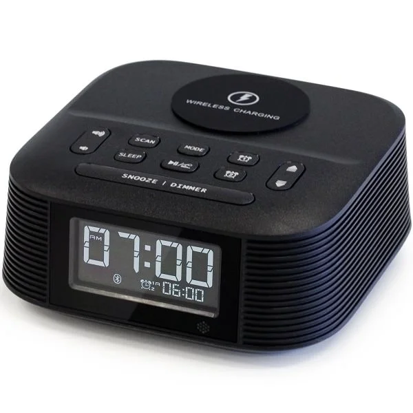 Nakamichi CRS8-QI Wireless Bluetooth Desktop Speaker, Wireless Charger, Alarm Clock with FM Radio - White