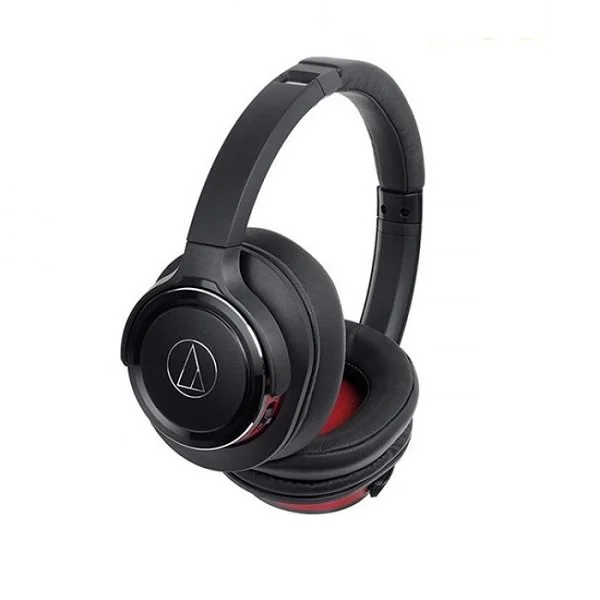 Audio-Technica ATH-WS990BT Solid Bass Noise-Cancelling Wireless Bluetooth Over-Ear Headphone with Mic - Black/Red