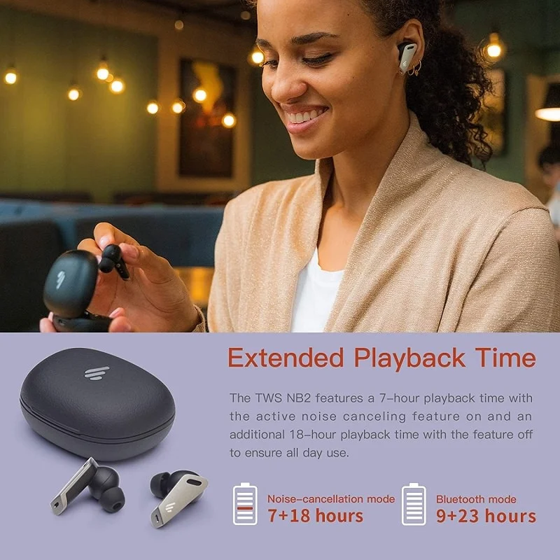 Edifier NB2 True Wireless Bluetooth Noise-Cancelling In-Ear Earphone with Mic - Black
