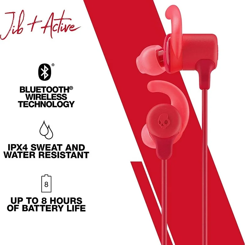 Skullcandy Jib+ Active Wireless Bluetooth In-Ear Earphone with Mic - Red