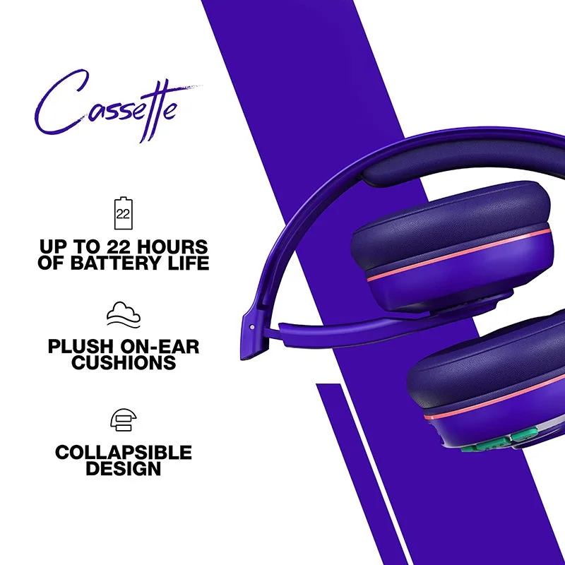 Skullcandy Cassette Wireless Bluetooth On-Ear Headphone with Mic - Retro Surf Purple