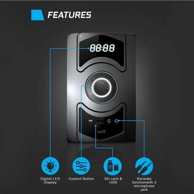SonicGear EVO 9 BTMI Wireless Bluetooth Multimedia Karaoke Desktop Speaker with Wireless Mic