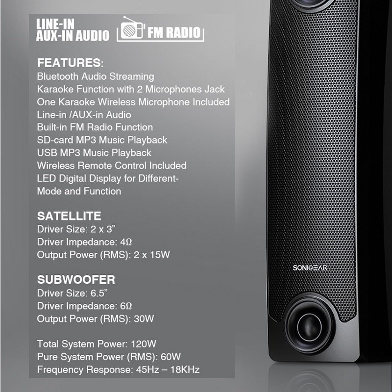 SonicGear EVO 9 BTMI Wireless Bluetooth Multimedia Karaoke Desktop Speaker with Wireless Mic