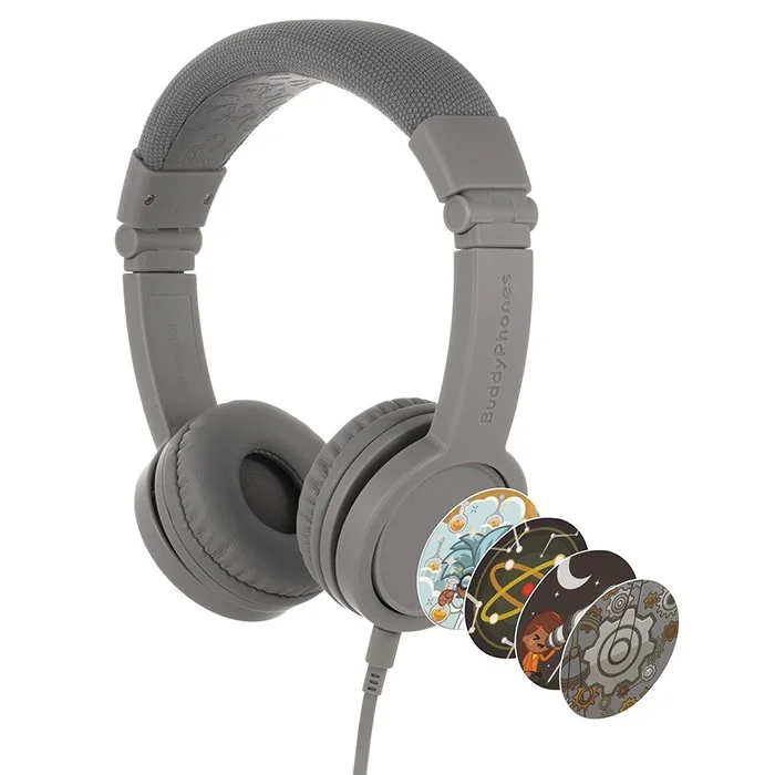 BuddyPhones Explore+ On-Ear Headset with Mic for Kids - Grey Matter 