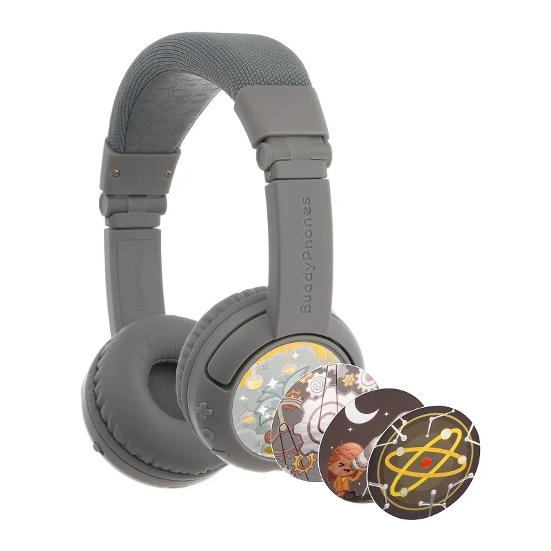 BuddyPhones Play+ Wireless Bluetooth Headphone with Mic for Kids - Grey Matter