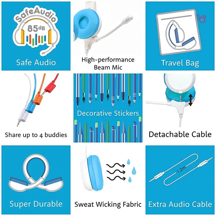 BuddyPhones School+ On-Ear Headset with Mic for Kids - Blue