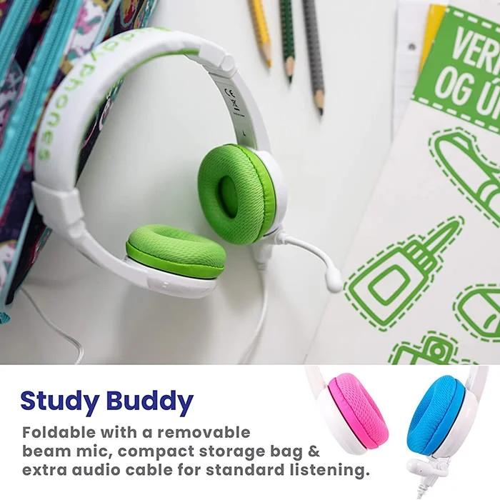 BuddyPhones School+ On-Ear Headset with Mic for Kids - Green