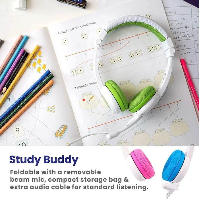 BuddyPhones School+ On-Ear Headset with Mic for Kids - Green