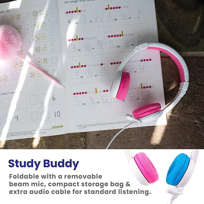 BuddyPhones School+ On-Ear Headset with Mic for Kids - Pink