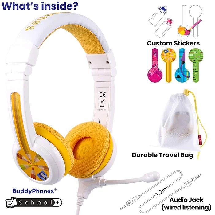 BuddyPhones School+ On-Ear Headset with Mic for Kids - Yellow