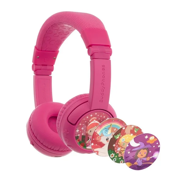 BuddyPhones Play+ Wireless Bluetooth Headphone with Mic for Kids - Rose Pink