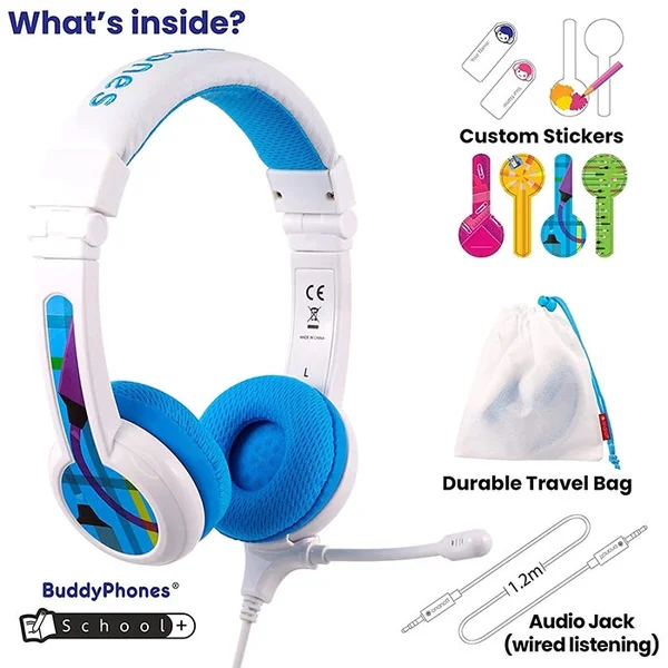 BuddyPhones School+ On-Ear Headset with Mic for Kids - Blue