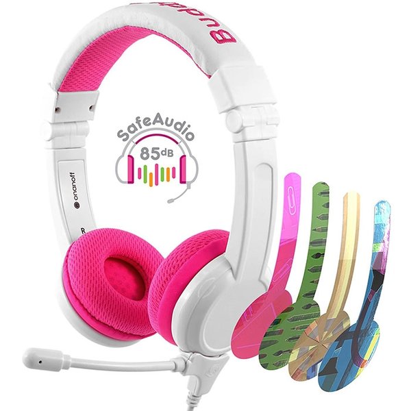 BuddyPhones School+ On-Ear Headset with Mic for Kids - Pink