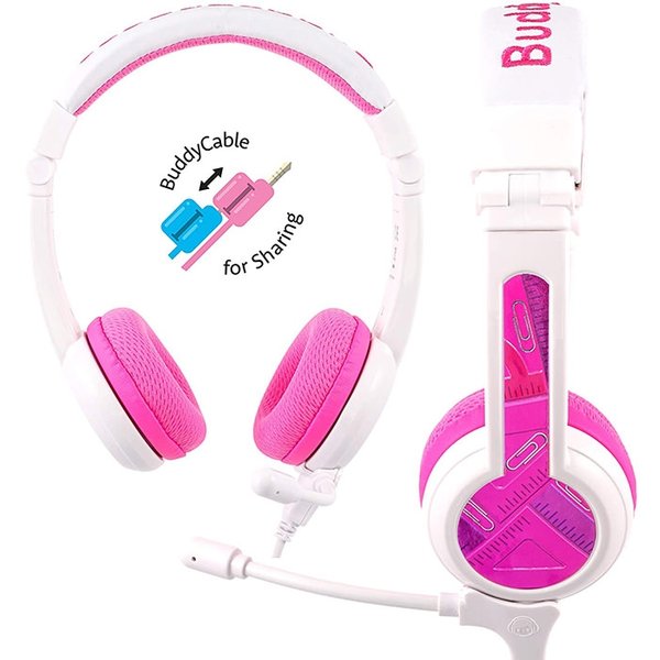 BuddyPhones School+ On-Ear Headset with Mic for Kids - Pink