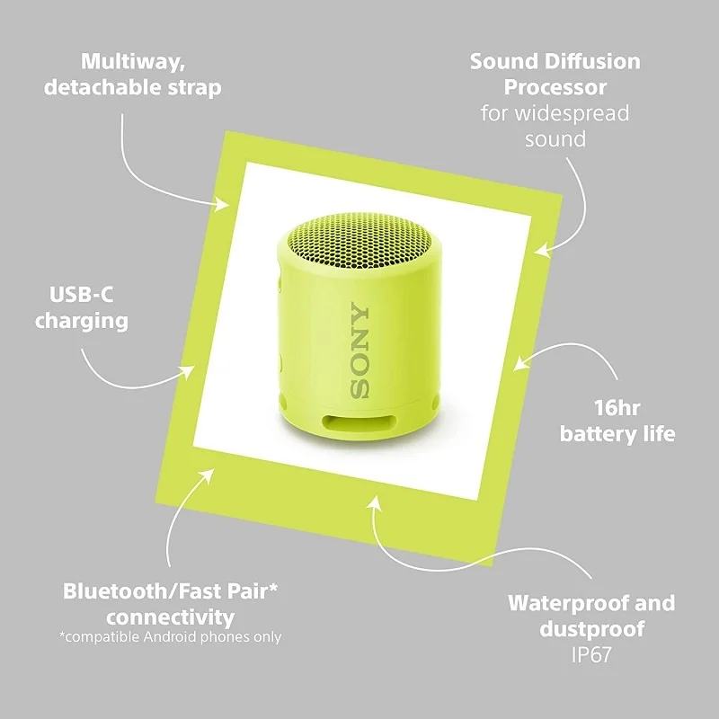 Sony SRS-XB13 EXTRA BASS Wireless Bluetooth Portable Speaker - Lemon Yellow