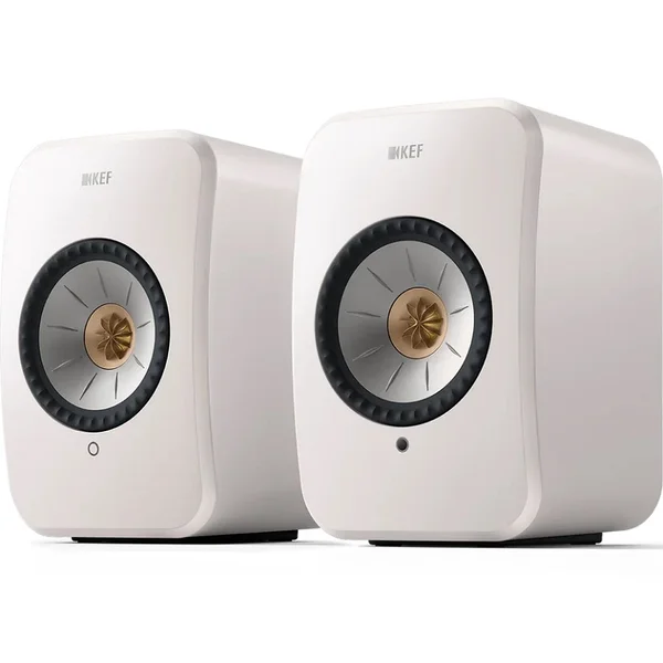 KEF LSX II MQA Multi-Room Wireless Bluetooth/WiFi Network Desktop Bookshelf Speakers (with HDMI) - Mineral White