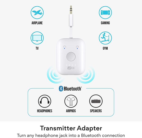 MEE Audio Connect Air Wireless Bluetooth Transmitter Travel Airplane Flight Adapter - White [Display Set]