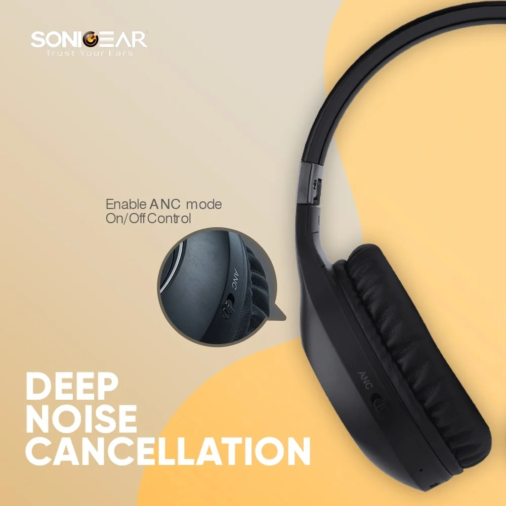 SonicGear Airphone ANC 2000 Wireless Bluetooth Active Noise-Cancelling Over-Ear Headphone with Mic