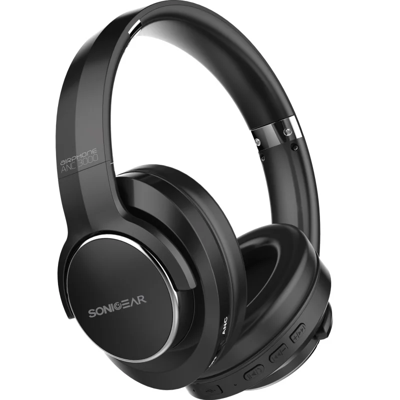 SonicGear Airphone ANC 3000 Wireless Bluetooth Active Noise-Cancelling Over-Ear Headphone with Mic - Black