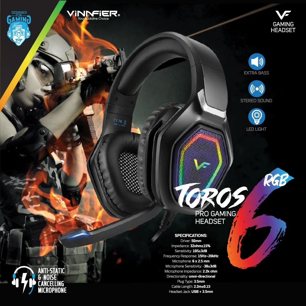 Vinnfier Toros 6 RGB Over-Ear Gaming Headset with Mic