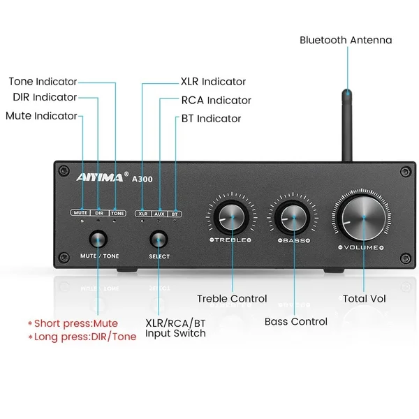 AIYIMA A300 Wireless Bluetooth Receiver/Streamer & Integrated Amplifier
