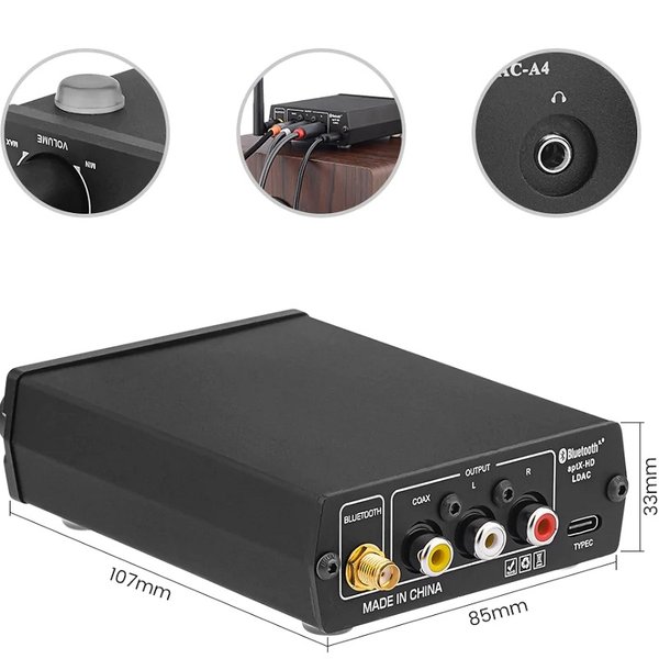 AIYIMA DAC-A4 Desktop Wireless Bluetooth Receiver/Streamer, Headphone Amplifier, USB DAC & Preamplifier [Display Set]