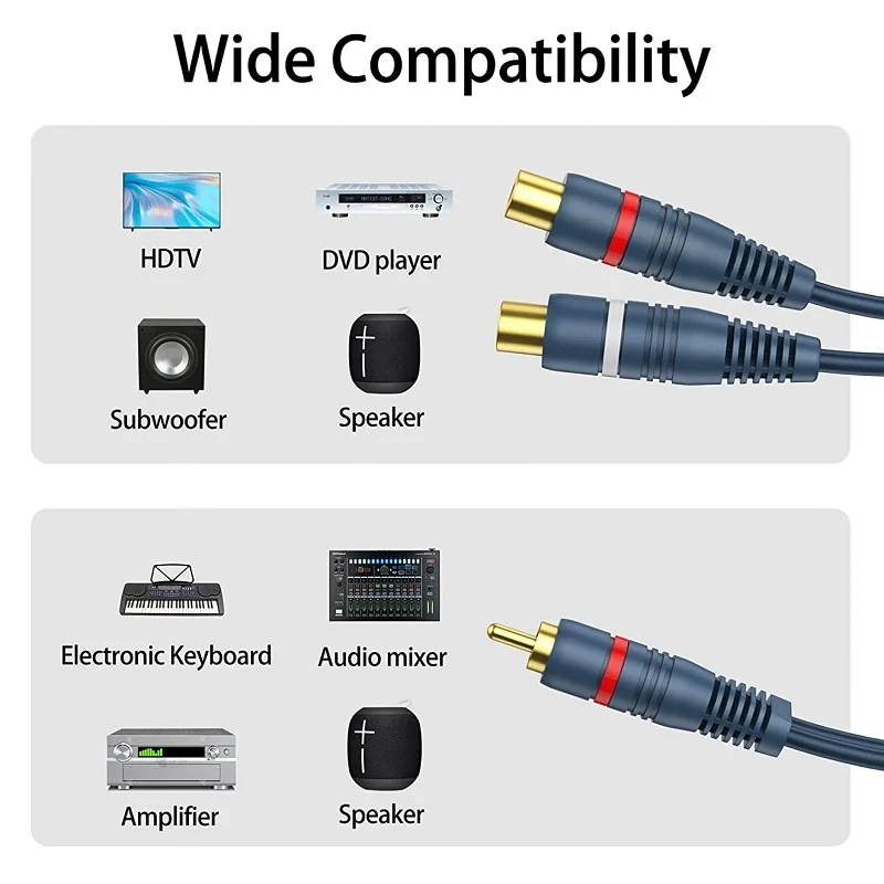 Dual RCA Male to Single RCA Female Interconnect Cable