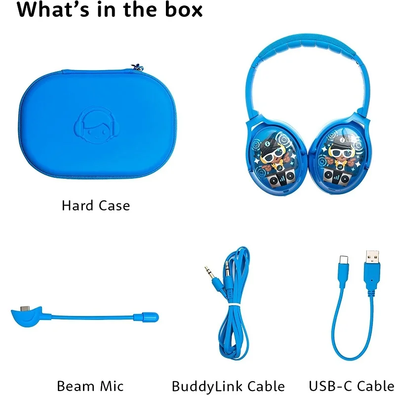BuddyPhones Cosmos+ Wireless Bluetooth Noise-Cancelling Over-Ear Headphone with Mic for Kids - Cool Blue