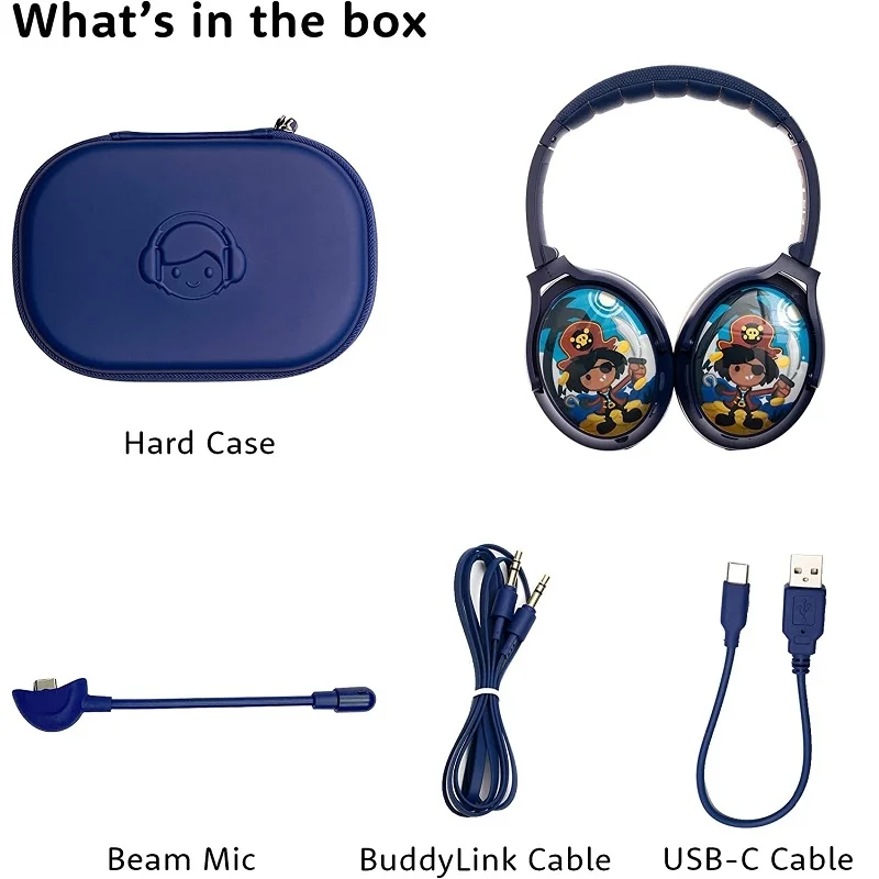 BuddyPhones Cosmos+ Wireless Bluetooth Noise-Cancelling Over-Ear Headphone with Mic for Kids - Deep Blue