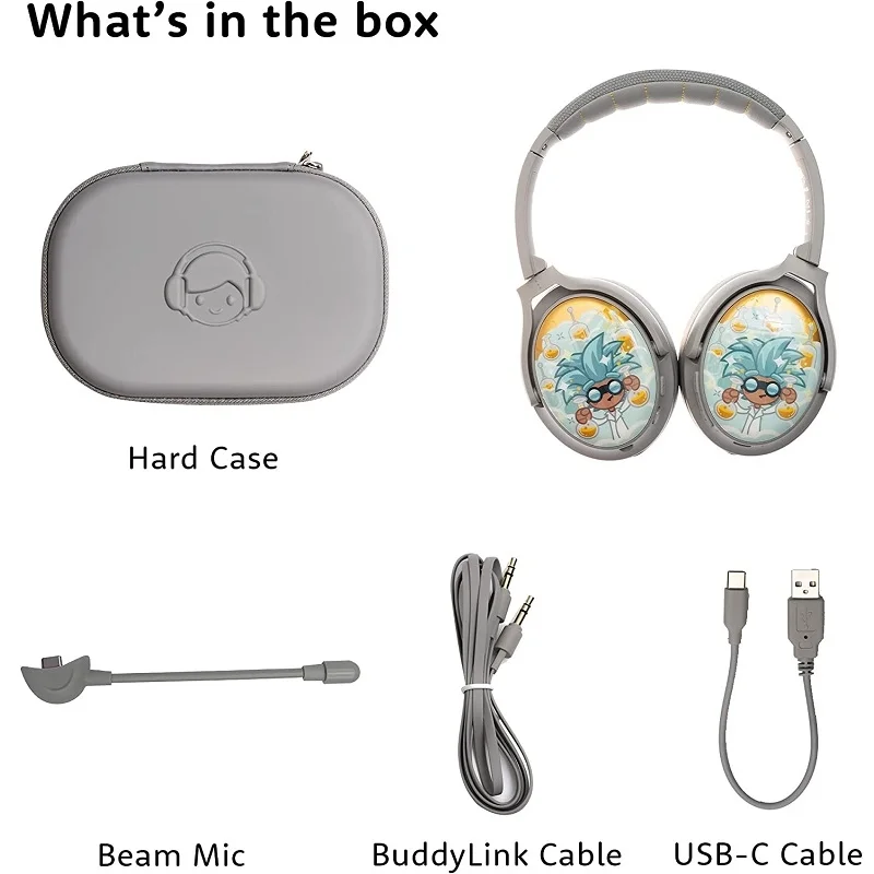 BuddyPhones Cosmos+ Wireless Bluetooth Noise-Cancelling Over-Ear Headphone with Mic for Kids - Grey Matter