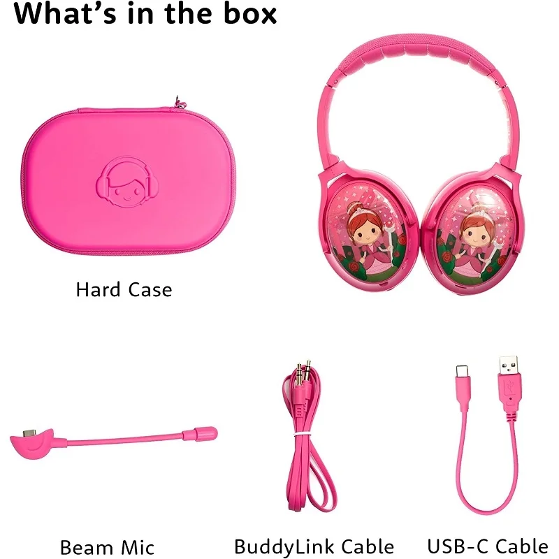 BuddyPhones Cosmos+ Wireless Bluetooth Noise-Cancelling Over-Ear Headphone with Mic for Kids - Rose Pink