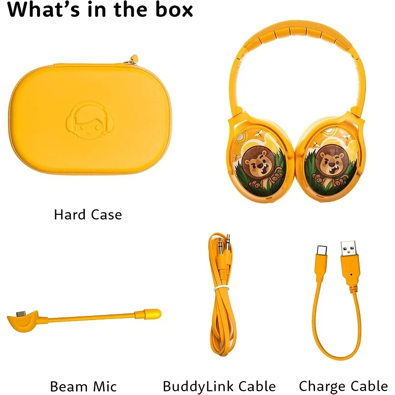 BuddyPhones Cosmos+ Wireless Bluetooth Noise-Cancelling Over-Ear Headphone with Mic for Kids - Sun Yellow