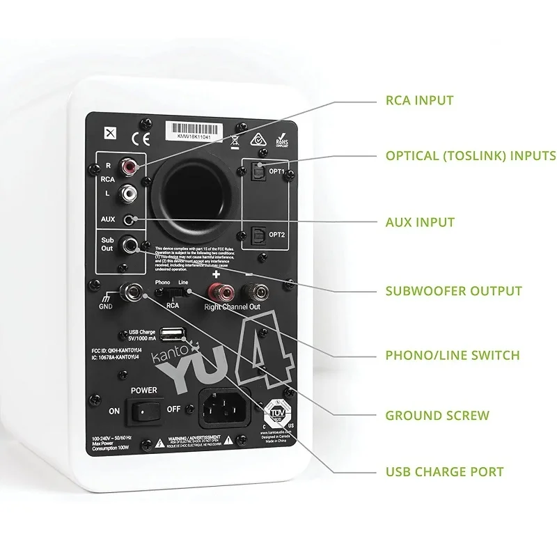 Kanto YU4 Wireless Bluetooth Desktop Bookshelf Speakers (with Phono Built-in) - Matte White