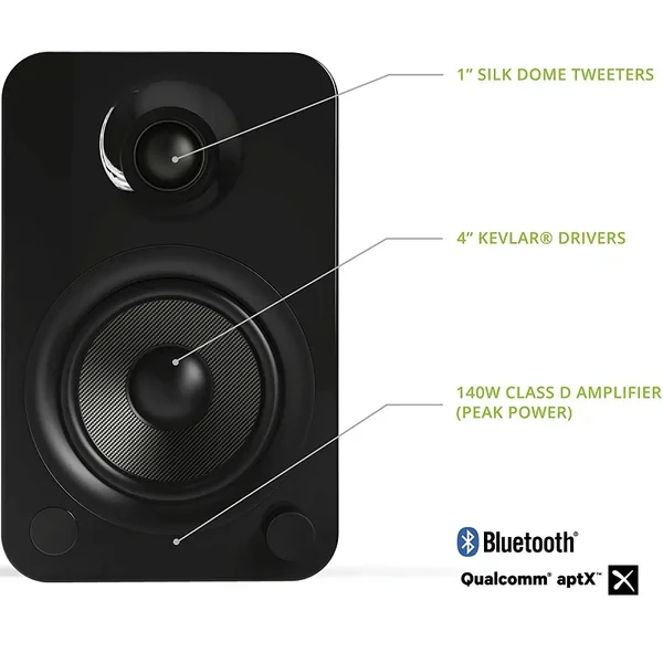 Kanto YU4 Wireless Bluetooth Desktop Bookshelf Speakers (with Phono Built-in) - Matte Black