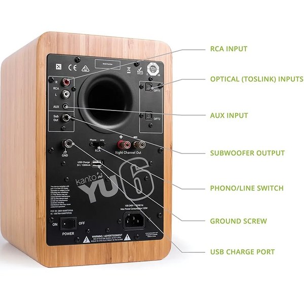 Kanto YU6 Wireless Bluetooth Desktop Bookshelf Speakers (with Phono Built-in) - Bamboo [Display Set]