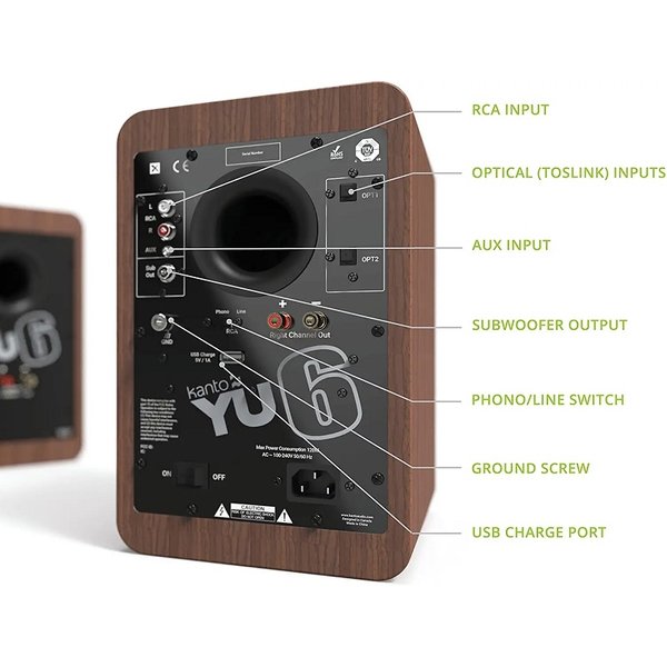Kanto YU6 Wireless Bluetooth Desktop Bookshelf Speakers (with Phono Built-in) - Walnut Kanto YU6 Wireless Bluetooth Desktop Bookshelf Speakers (with Phono Built-in) - Walnut