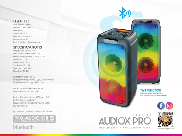 SonicGear AudioX Pro 800 HD Wireless Bluetooth Karaoke Portable Speaker with Wireless Handheld Microphones