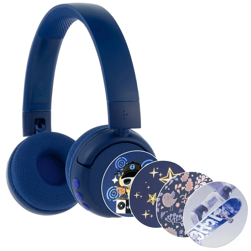 BuddyPhones POP Fun Wired/Wireless Bluetooth On-Ear Headphone with Mic for Kids - Deep Blue