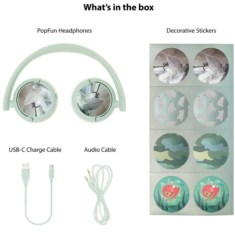 BuddyPhones POP Fun Wired/Wireless Bluetooth On-Ear Headphone with Mic for Kids - Ocean Green