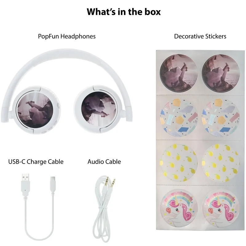 BuddyPhones POP Fun Wired/Wireless Bluetooth On-Ear Headphone with Mic for Kids - Snow White