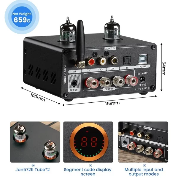 AIYIMA T9 PRO Wireless Bluetooth Receiver/Streamer, Coaxial / Optical / USB DAC & Tube Integrated Amplifier