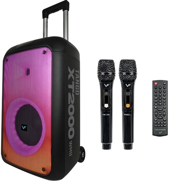 Vinnfier Tango XT2000 Wireless Bluetooth Trolley Portable Speaker with FM Radio & Dual Wireless Handheld Microphones Vinnfier Tango XT2000 Wireless Bluetooth Trolley Portable Speaker with FM Radio & Dual Wireless Handheld Microphones