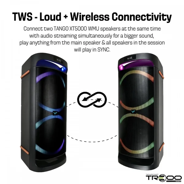Vinnfier Tango XT5000 Wireless Bluetooth Portable Speaker with FM Radio & Dual Wireless Handheld Microphones