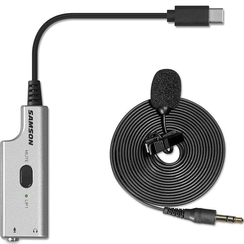 Samson LMU1 Broadcast Omnidirectional Lavalier Microphone with Type-C/A USB Adapter Bundle