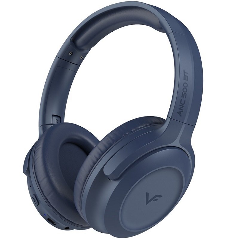 Vinnfier ANC 500 BT Wireless Bluetooth Active Noise-Cancelling Over-Ear Headphone with Mic - Dark Blue