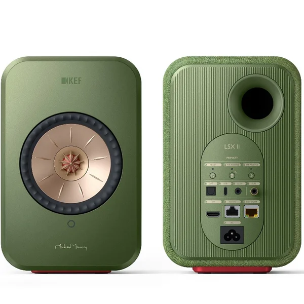 KEF LSX II MQA Multi-Room Wireless Bluetooth/WiFi Network Desktop Bookshelf Speakers (with HDMI) - Olive Green