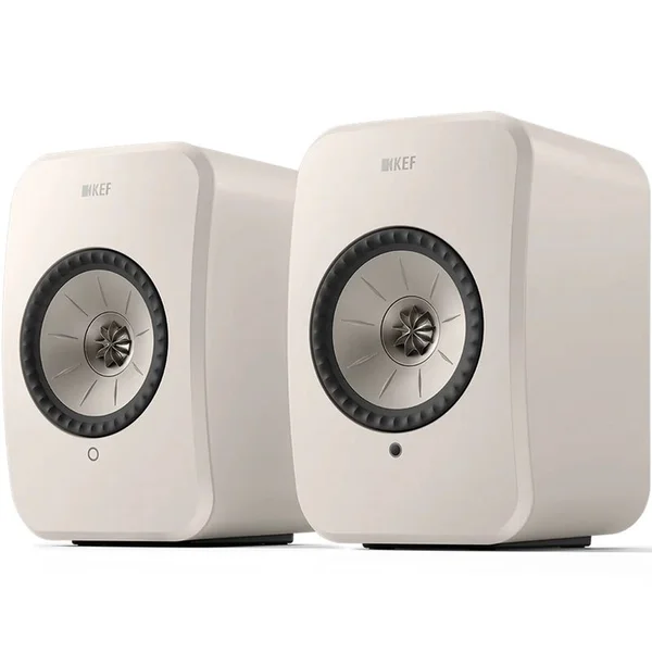 KEF LSX II LT Multi-Room Wireless Bluetooth/WiFi Network Desktop Bookshelf Speakers (with HDMI) - Stone White