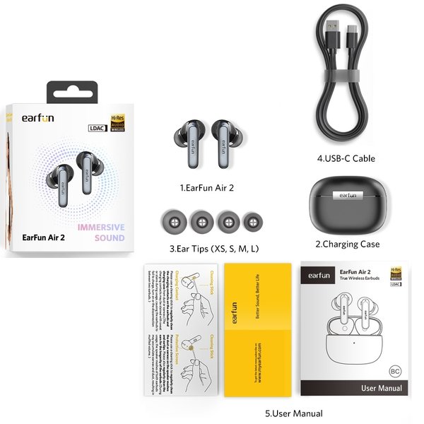 EarFun Air 2 Waterproof True Wireless Bluetooth In-Ear Earphone with Mic - White EarFun Air 2 Waterproof True Wireless Bluetooth In-Ear Earphone with Mic - White